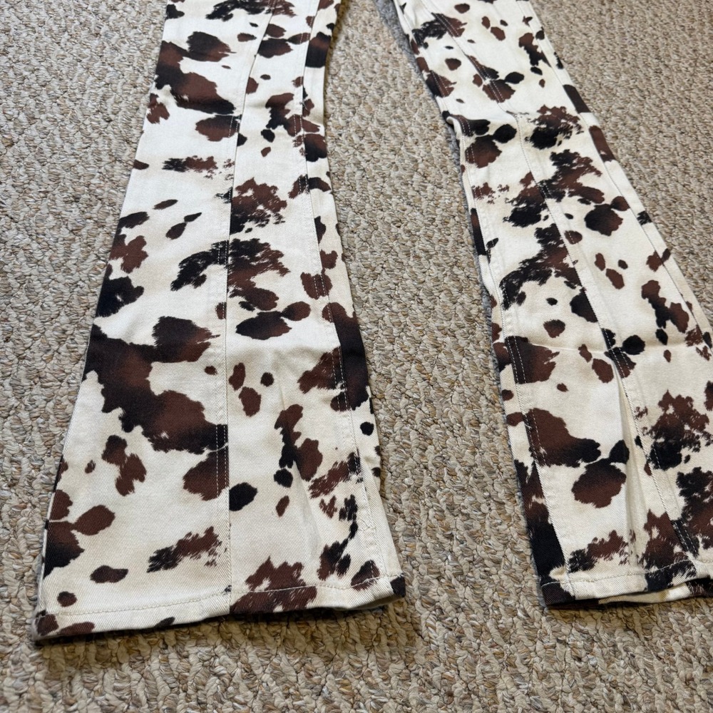 NWT Forever 21 Cow Print Flare Jeans Denim Pants Women Size 27 Brown Cream - Picture 10 of 10
